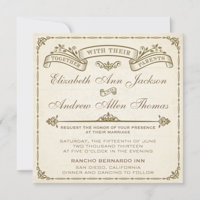Faire-part de mariage vintage (Devant)