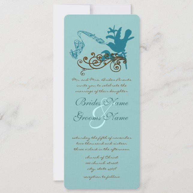 Faire-part de mariage Vintage Aqua Love Bird (Devant)