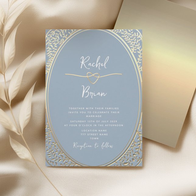 Faire-part de mariage vintage baroque bleu poussié (Créateur téléchargé)