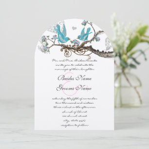 Faire-part de mariage Vintage Birds Aqua & Rose Ch