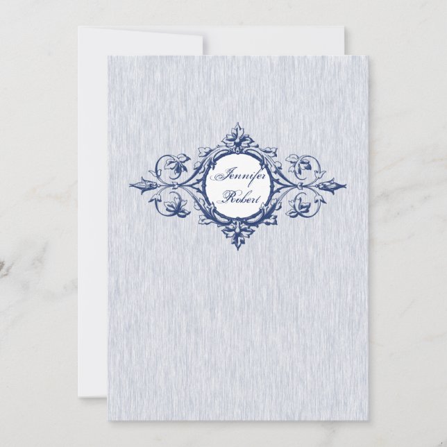 Faire-part de mariage vintage bleu d'élégance (Devant)