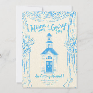 Faire-part de mariage vintage Blue Church