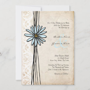 Faire-part de mariage vintage Blue Daisy