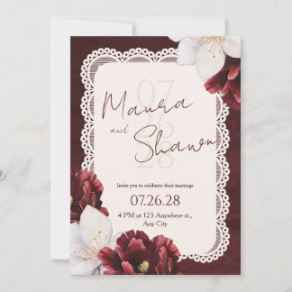 Faire-part de mariage vintage burgundy