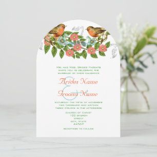 Faire-part de mariage vintage Coral Apple Aqua Ois