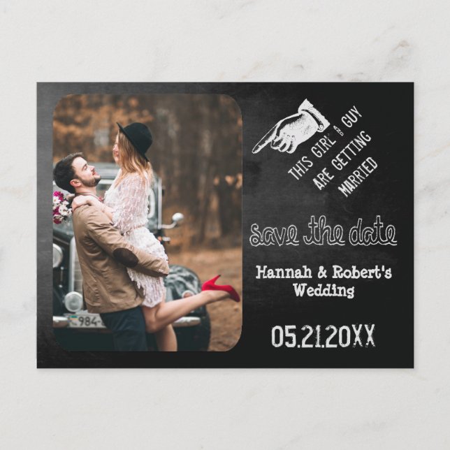 Faire-part de mariage vintage craie amusant (Devant)