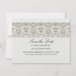 Faire-part de mariage vintage damassé crème