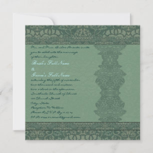Faire-part de mariage vintage damassé vert carré