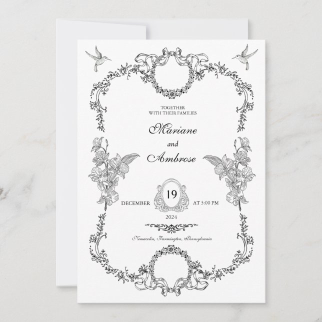 Faire-part de mariage Vintage de cadre classique (Devant)