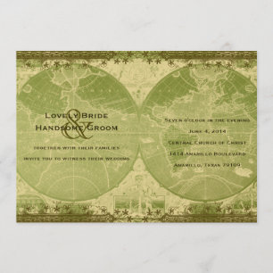 Faire-part de mariage vintage de carte du monde