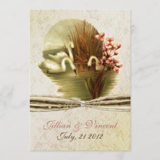 Faire-part de mariage vintage de cygnes