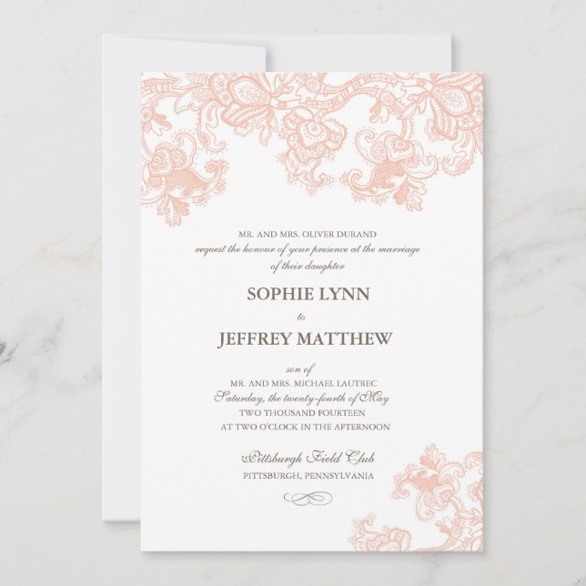 Faire-part de mariage vintage de dentelle (Devant)