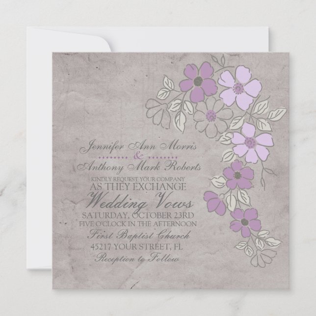Faire-part de mariage Vintage de fleurs violettes  (Devant)
