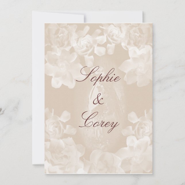 Faire-part de mariage vintage de gardénia (Devant)