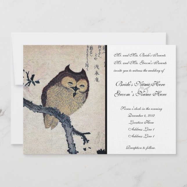 Faire-part de mariage vintage de hibou japonais (Devant)
