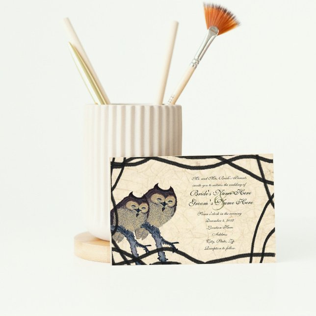 Faire-part de mariage vintage de hibou japonais (Créateur téléchargé)