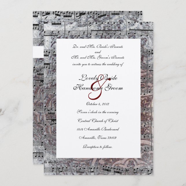 Faire-part de mariage Vintage de musique d'argent (Devant / Derrière)