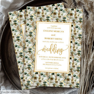 Faire-part de mariage vintage Deep Green Gold