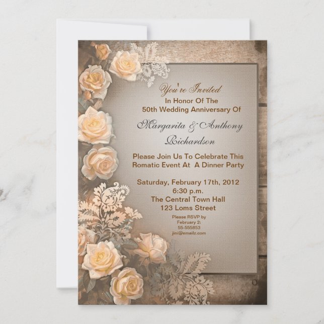 faire-part de mariage vintage élégant pour anniver (Devant)