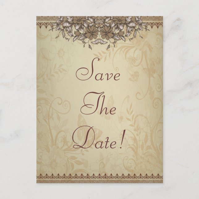 Faire-part de mariage vintage en dentelle beige (Devant)
