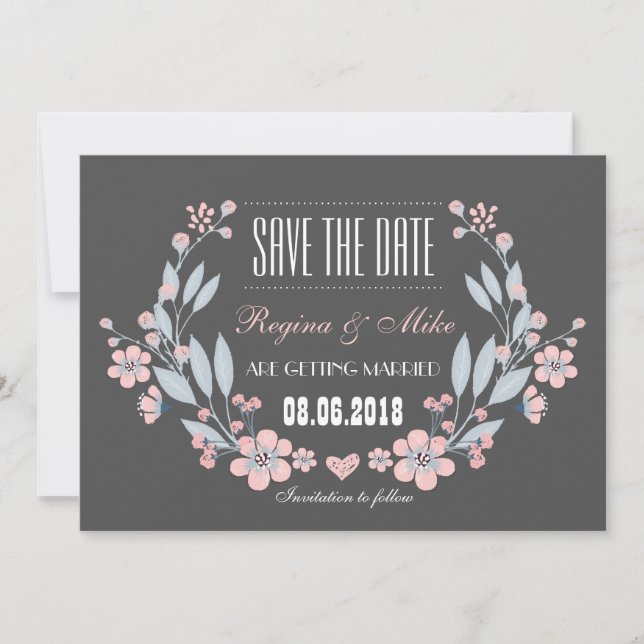 Faire-part de mariage vintage fleurs pour annoncer (Devant)