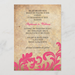 Faire-part de mariage Vintage floral rose chaud