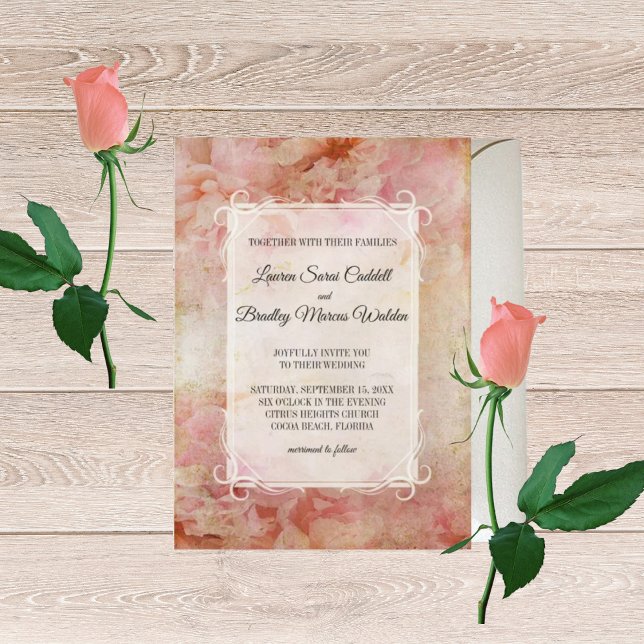 Faire-part de mariage vintage floral rougi (Créateur téléchargé)