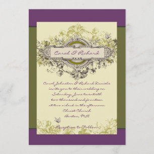 Faire-part de mariage Vintage floral vert pourpre