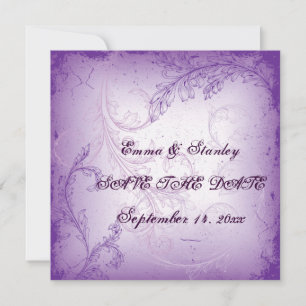 Faire-part de mariage vintage lilas violet à motif