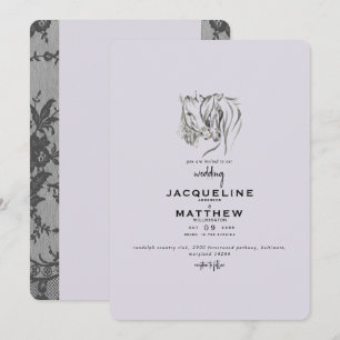 Faire-part de mariage vintage Love & Lace lavande