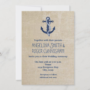 Faire-part de mariage vintage marine ancre bleu ma