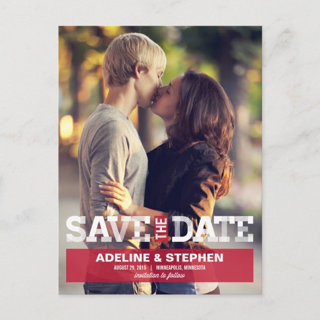 Faire-Part de Mariage Vintage Moderne - Rouge (Devant)