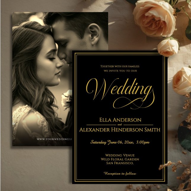 Faire-part de mariage vintage noir (Cinematic Photo Vintage Black Wedding Invitation)