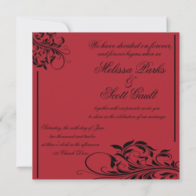 Faire-part de mariage Vintage noir et rouge (Devant)