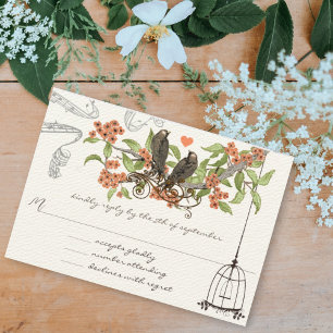 Faire-part de mariage vintage oiseaux Aqua Coral A
