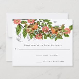 Faire-part de mariage vintage oiseaux Aqua Coral A