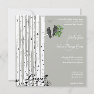 Faire-part de mariage vintage oiseaux bouleau Silv