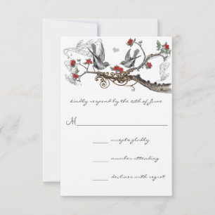 Faire-part de mariage vintage oiseaux d'amour gris