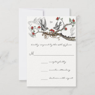 Faire-part de mariage vintage oiseaux d'amour gris