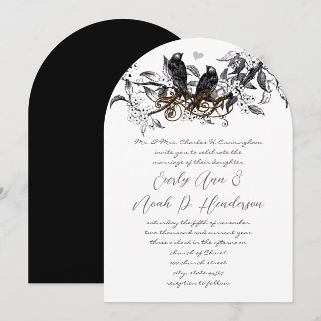 Faire-part de mariage vintage oiseaux de l'amour B (Devant / Derrière)