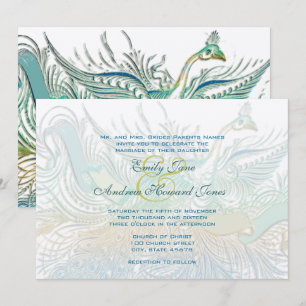 Faire-part de mariage vintage oiseaux paon 5 x 7