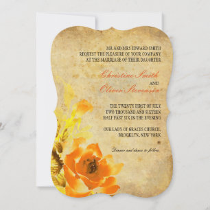 Faire-part de mariage vintage orange floral