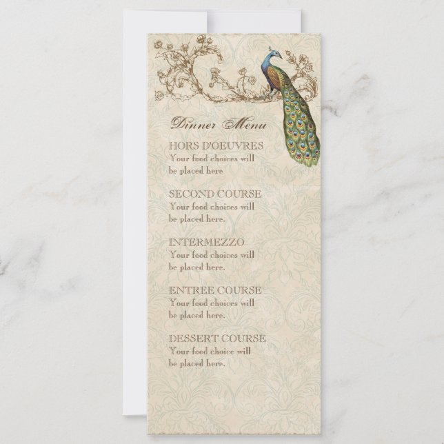 Faire-part de mariage vintage Paon & Eaux-fortes (Devant)