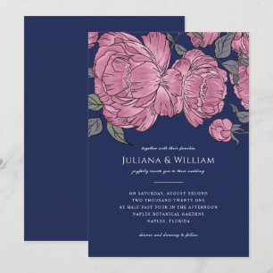 Faire-part de mariage vintage Peonies en bleu