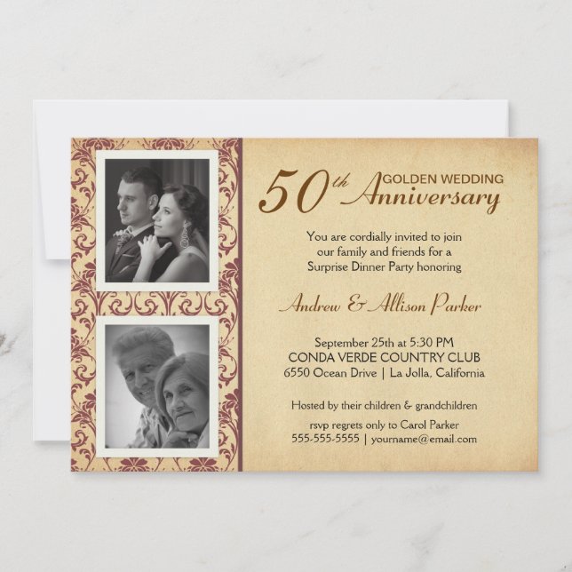 Faire-part de mariage vintage pour anniversaire -  (Devant)