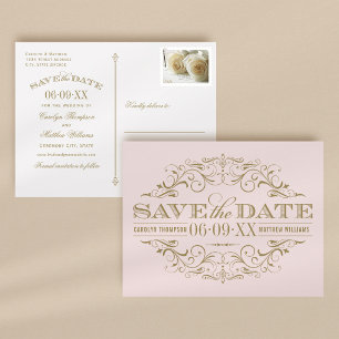 Faire-part de mariage vintage rose pâle et doré