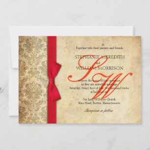 Faire-part de mariage Vintage rouge Damas