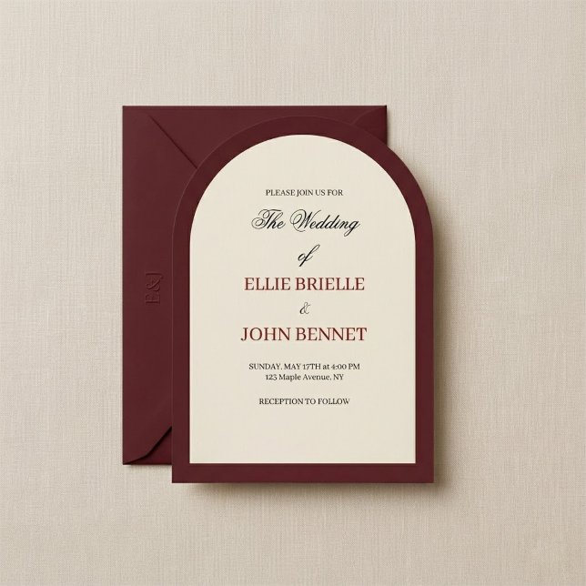 Faire-part de mariage vintage rouge et neutre (Créateur téléchargé)