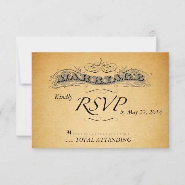 Faire-part de mariage vintage RSVP Black Damask (Devant)