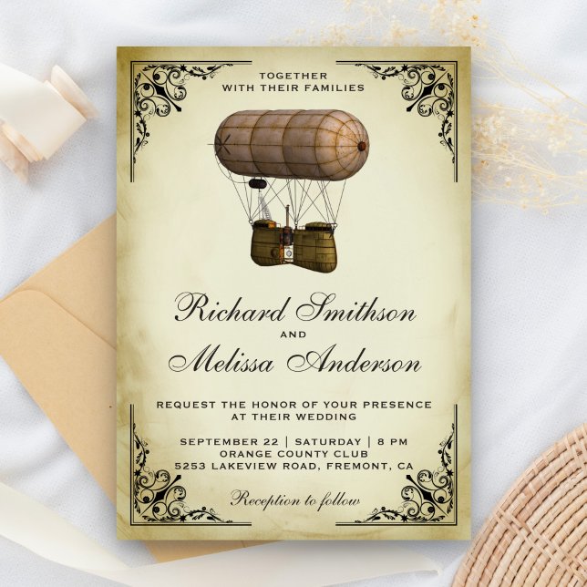 Faire-part de mariage vintage steampunk dirigeable (Créateur téléchargé)